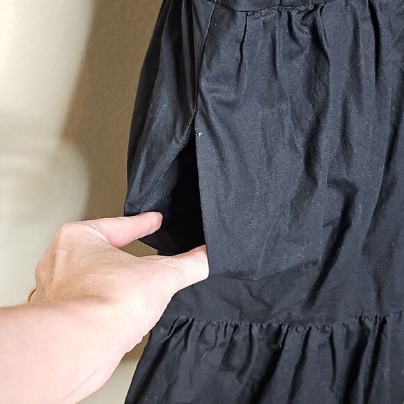 J.crew 8 Black Poplin Cotton Sleeveless Tiered Dress with pockets - Picture 4 of 10